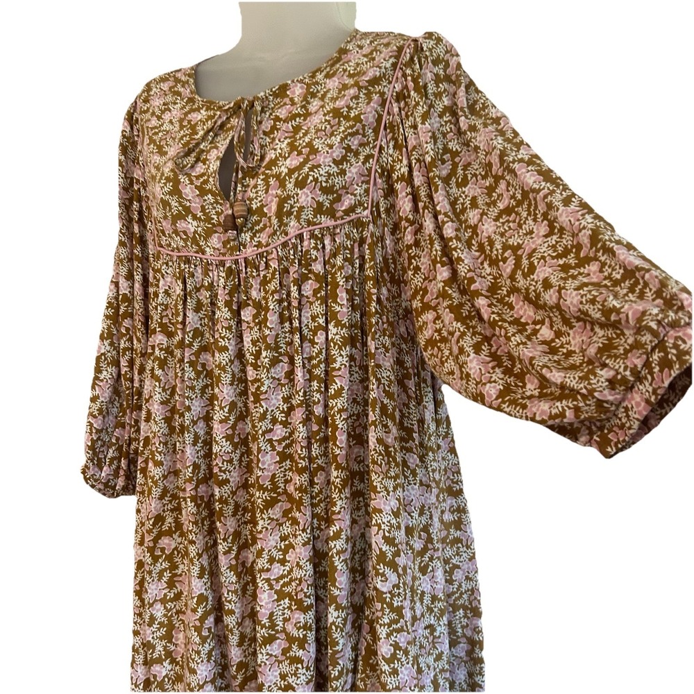 Natural Life Boho Floral Mini Short Dress Sz L Artsy Hippie Balloon Sleeve - Picture 2 of 11